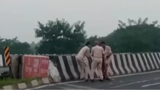 Indian policemen caught on camera throwing accident victim