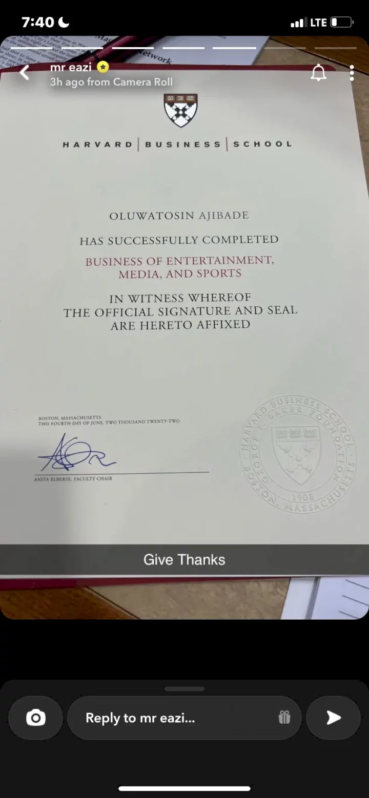 'This is what success looks like' - Mr Eazi says as he completes a course at Harvard University