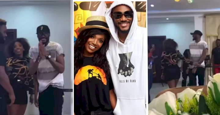 2face Idibia pays surprise visit to his wife Annie on set, her reaction is priceless (Video)