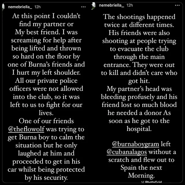 Married lady assaulted by Burna Boy gives detailed narration that led to shooting of her man