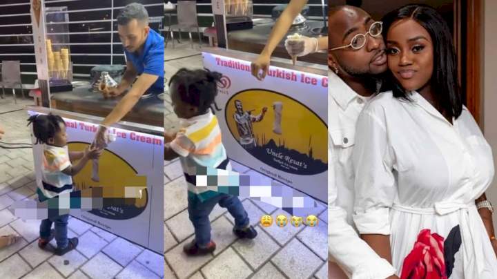 "Na Davido temperament be this" - Nigerians react to video of Ifeanyi storming off angrily as ice cream vendor tricks him with sleight of hand (Video)