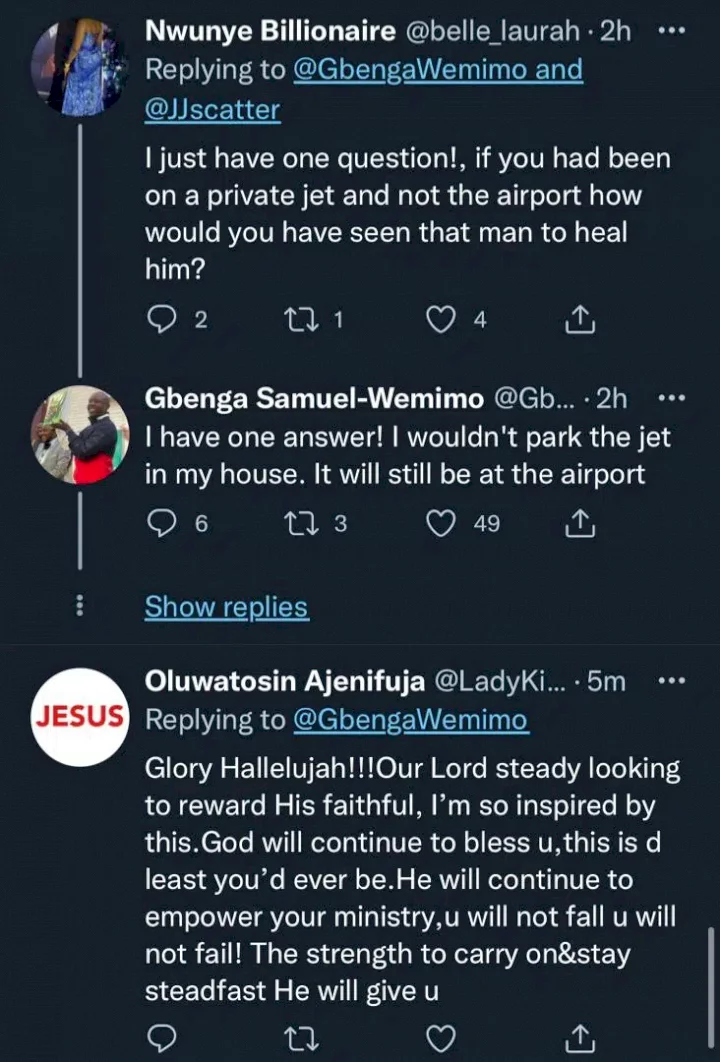 Reactions trail Pastor Gbenga Wemimo's testimony on how he got private jet as gift after healing cancer