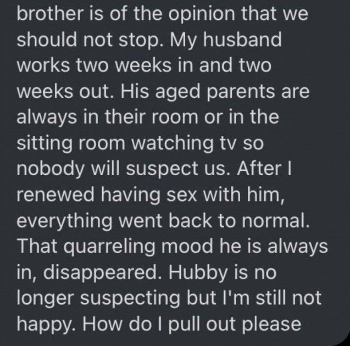 'How do I pull out of this' - Mother of two cries for advice after sleeping with brother-in-law