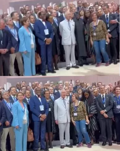 Trending video shows moment a Caucasian woman tried to block President Tinubu during a group photograph with dignitaries at the COPE28 summit