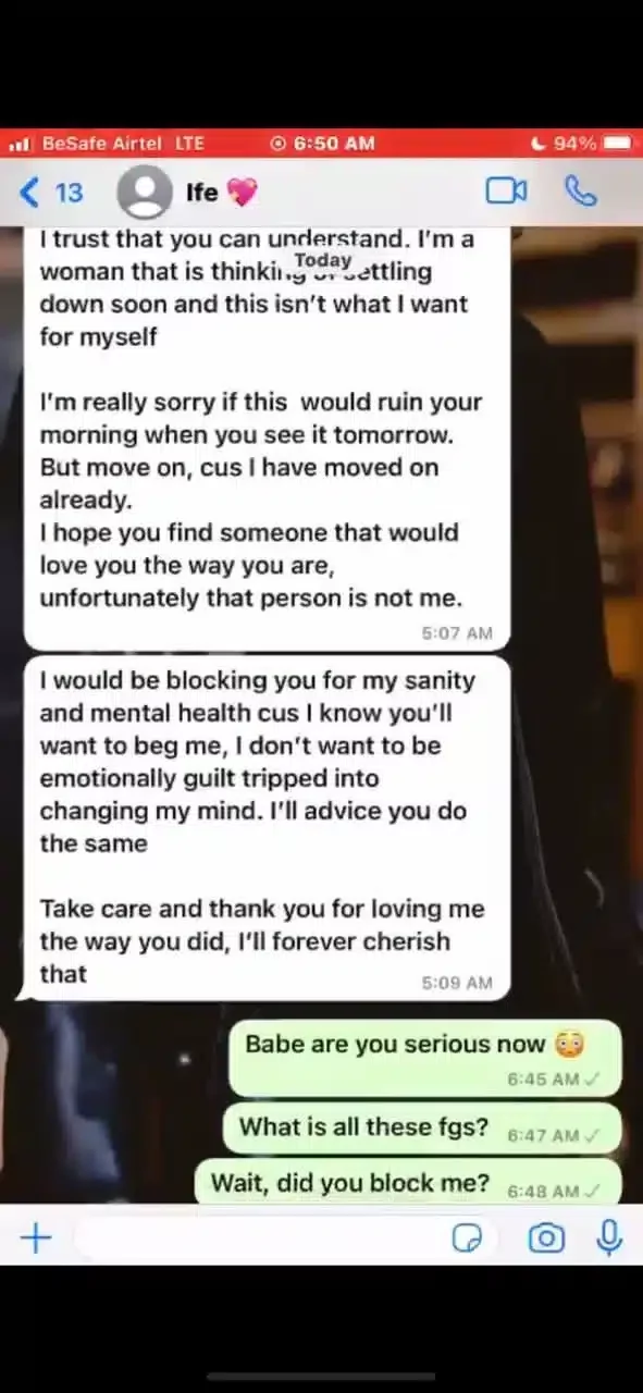 Man sheds tears as girlfriend breaks up with him because he is too 'nice'