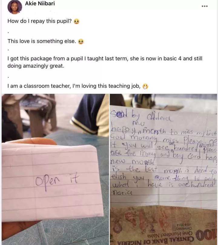 Teacher emotion al as she gets touching letter and N100 from student