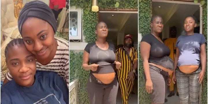 Mercy Johnson, Yvonne Jegede, get tongues wagging over baby bump on movie set -VIDEO