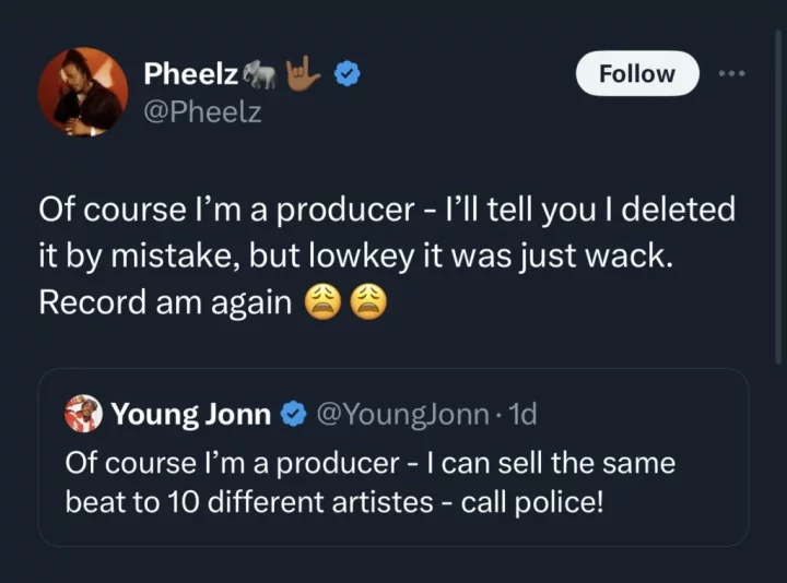 'See as God catch this one' - Reactions as Pheelz confesses to deleting artist's song when it's wack