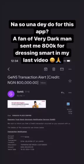 VeryDarkman's fan credited me N800,000 for looking cute - Sarah Martins