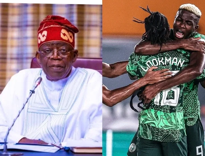 President Asiwaju Ahmed Bola Tinubu reacts to the Super Eagles Win against Cameroon