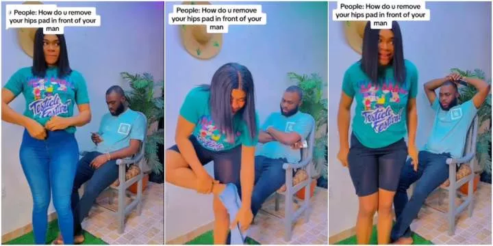 "Is your nyash this big before?" - Video of lady removing artificial backside in front of her man causes buzz online