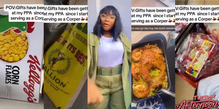 'From Milo to Cornflakes' - Youth corps member flaunts mouthwatering gifts from PPA since beginning of her NYSC
