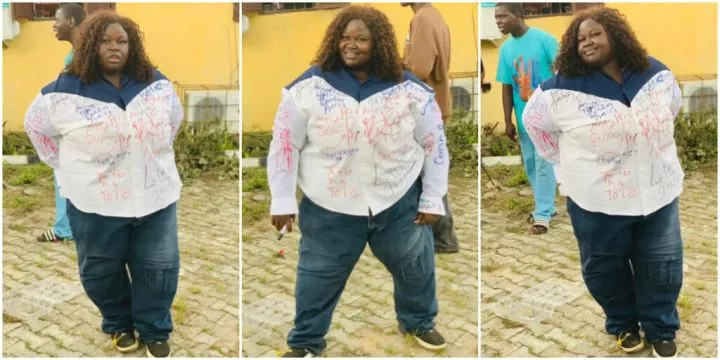 Photos of plus-sized female graduate goes viral as she signs out in grand style