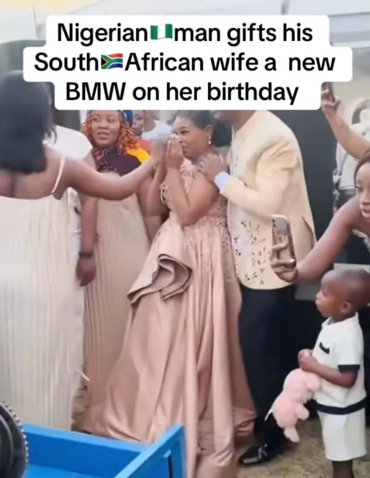 South African lady emotional as her Nigerian husband buys her a BMW as birthday gift