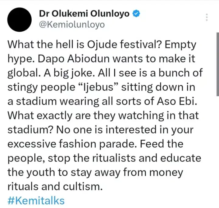 Ojude Oba festival a big joke, stop the rituals - Kemi Olunloyo blasts Ogun Governor