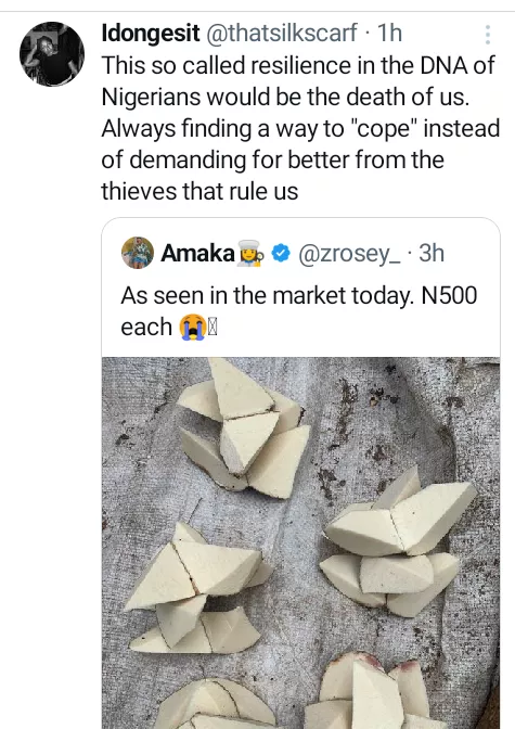 Hardship: Resilience is both our greatest strength and weakness - Nigerians react to sale of raw yam slices in market