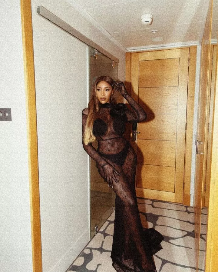 Actress Idia Aisien leaves little to the imagination as she displays curves in see-through dress