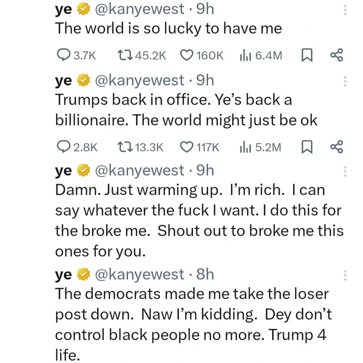 Kanye speaks after regaining billionaire status upon Trump