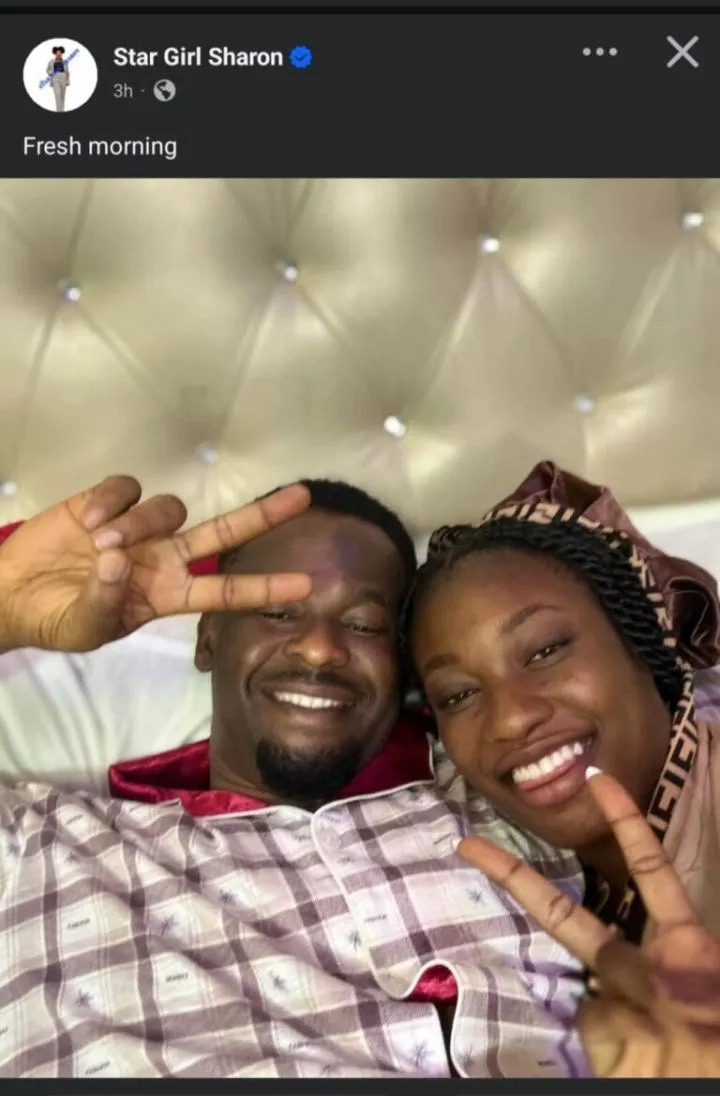 Mixed reactions as Ifedi Sharon shares bedroom photo with Zubby Michael