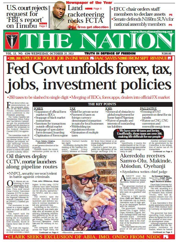 Nigerian Newspapers Daily Front Pages Review - Wednesday 25th October, 2023