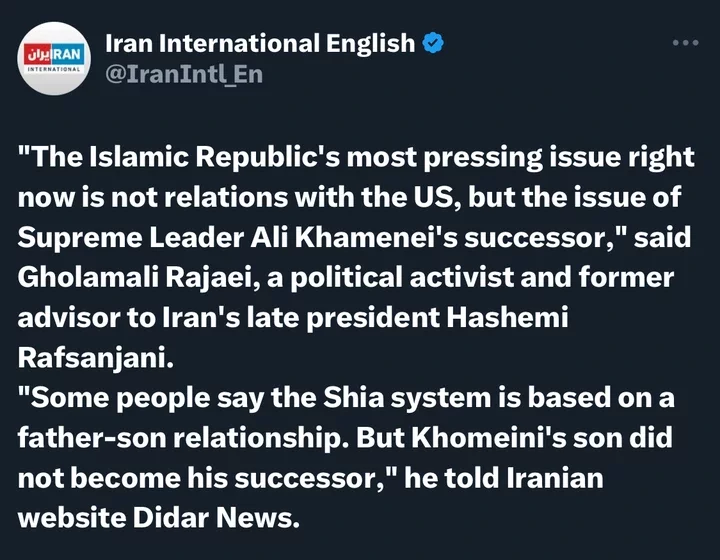 Gholamali Rajaei Speaks on Iran's Succession Crisis, Says It's a Bigger Issue Than the United States