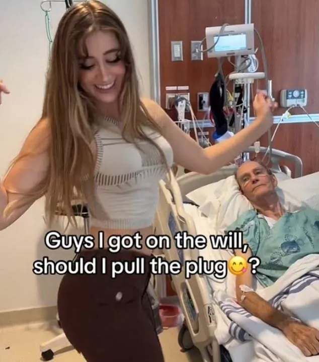 Model, 22, dances next to 85-year-old boyfriend's hospital bed after being named in his will