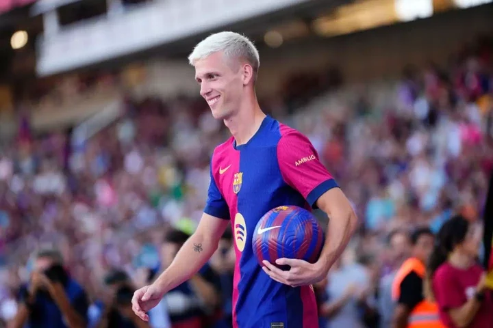 Dani Olmo was unveiled as a Barcelona player on August 12. (Image: Getty)