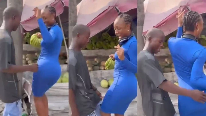 "Him no miss opportunity at all" - Korra Obidi laments as fruit seller touches her backside while shooting content