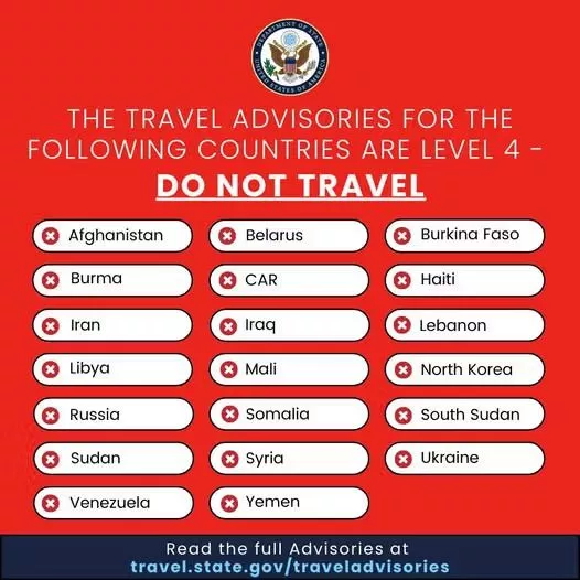 Level 4 advisory: 7 African countries on U.S. government's 'do not travel' list