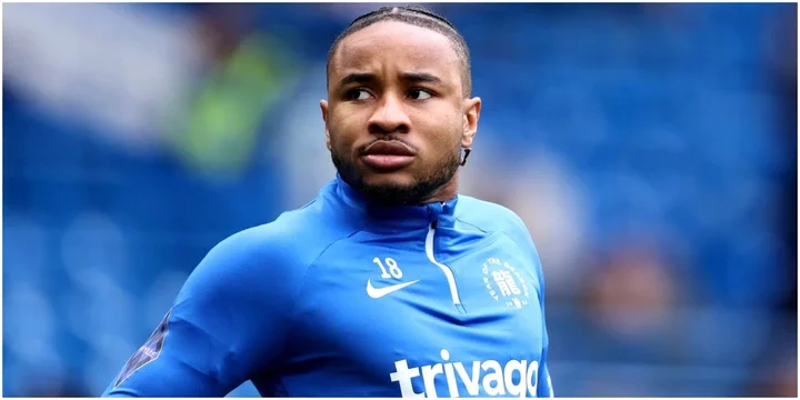 Chelsea attacker Christopher Nkunku during a pre-match warm-up