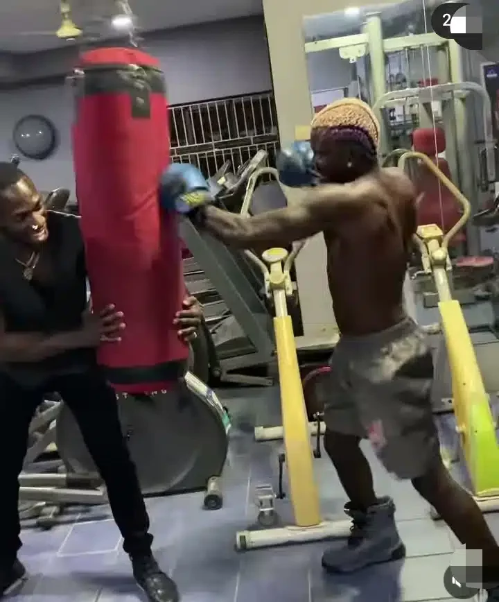'Charles go dey shake now' - Reactions as Portable goes berserk on a boxing bag as he trains against his match with Charles Okocha