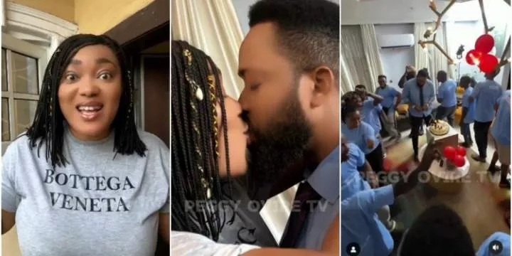 Peggy Ovire throws surprise birthday party for husband, Freddie Leonard amid marital crisis rumours (Video)