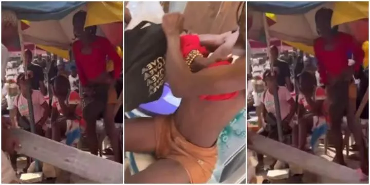 Drama as men publicly humiliate crossdresser, forces him to remove his clothes while at salon