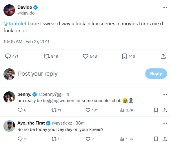 Old tweet of Davido speaking on Tonto Dikeh's 'bedroom scenes' breaks the internet
