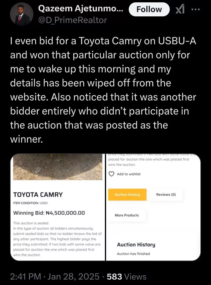 Man claims car he bid ₦4.5 million for disappears from EFCC auction site