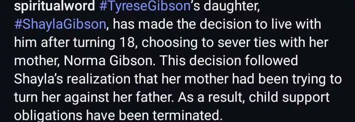 Tyrese Gibson's daughter reportedly terminates monthly child support