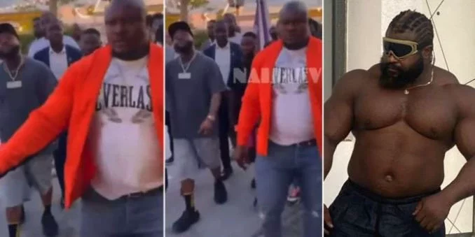 "This one fit comot Kizz Daniel's bodyguard" - Video of Davido and his bouncer breaks internet (Watch)