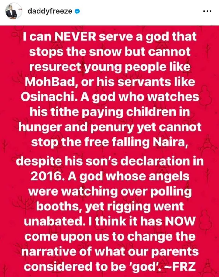 I can never serve a god whose angels were watching over polling booths yet rigging went unbated - DaddyFreeze