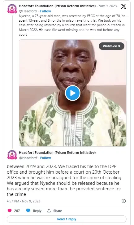 73-year-old man arrested by EFCC regains freedom after awaiting trial for 13 years