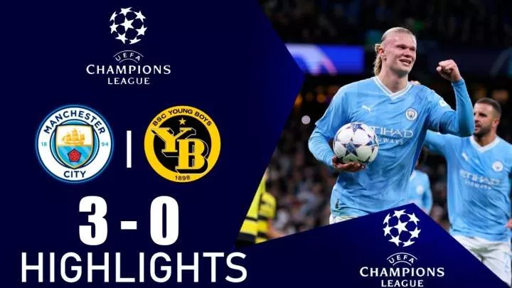 GOLS- MANCHESTER CITY 3X0 YOUNG BOYS- CHAMPIONS LEAGUE 2023/24 FASE DE  GRUPOS