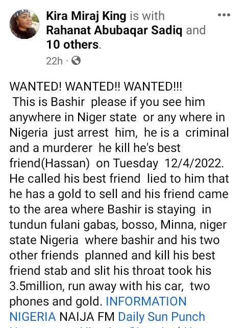 Man allegedly stabs best friend to death in Niger state, flees with his car, phones and cash