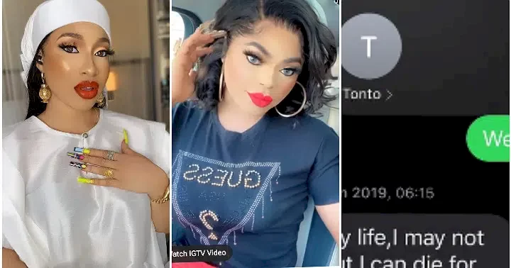 Bobrisky leaks chat with Tonto Dikeh as their clash heats up, reveals why no man stays with her