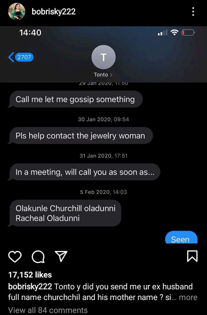 Tonto Asked Me To Give Churchill's Full Name To My Grandma To Destroy His Life - Bobrisky Spills More Secrets; Shows Proof