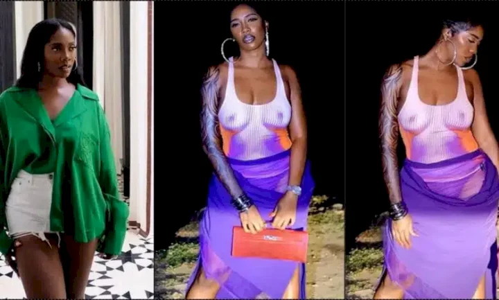 "Your child is watching" - Tiwa Savage slammed for stepping out braless