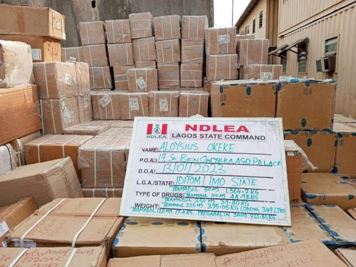 Two drug kingpins arrested as NDLEA busts Tramadol cartel in Lagos, seizes opioids worth over N5billion 