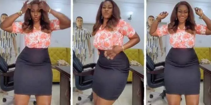 "Are you married?" - Elegant lady sparks reactions as she dances sweetly inside her office (Video)