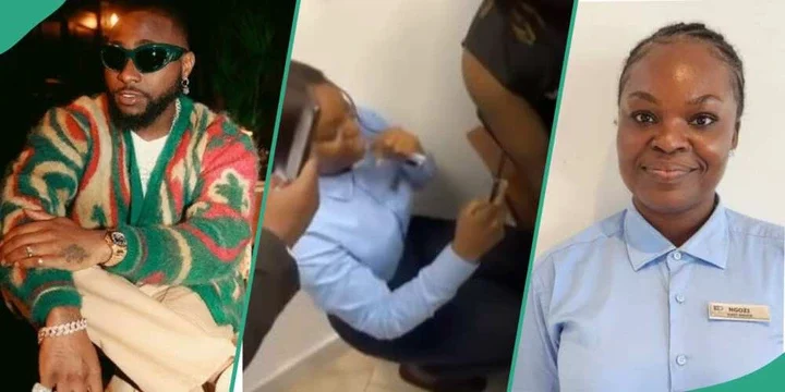 "Nothing will harm U": Davido Video calls Airport Worker he gave $10k, woman goes gaga, prays for singer