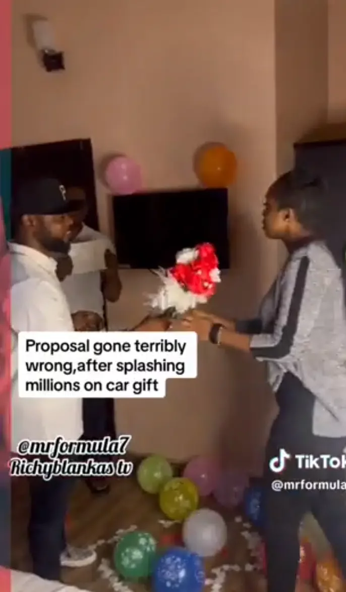 Lady turns down man's proposal after receiving gifts, money and car (Video)