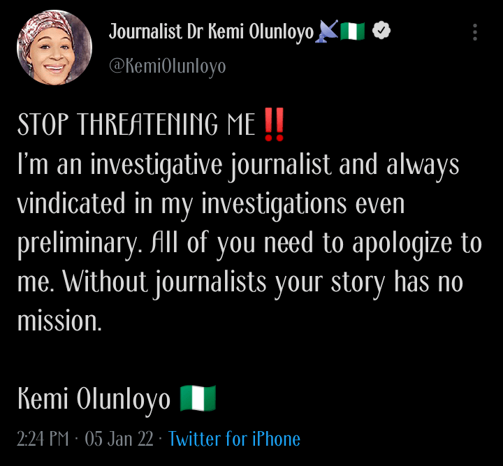'All of you need to apologize to me' - Kemi Olunloyo tells Nigerians following Lagos State's verdict on Sylvester's case