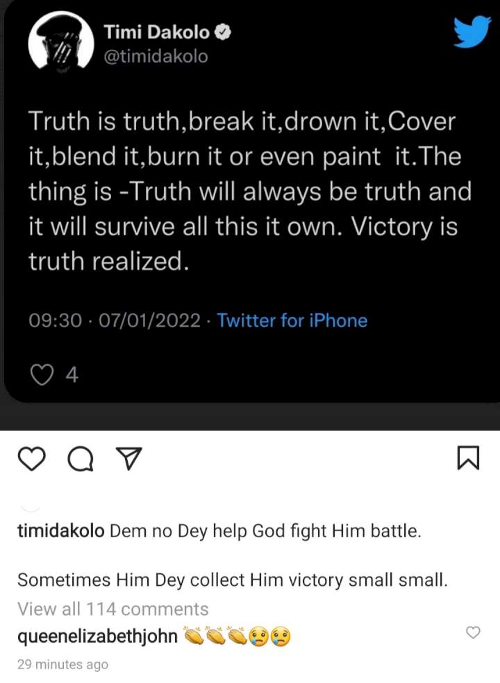 'I said it and you people called me names' - Timi Dakolo reacts to allegation linking COZA pastor, Biodun Fatoyinbo to death of a member